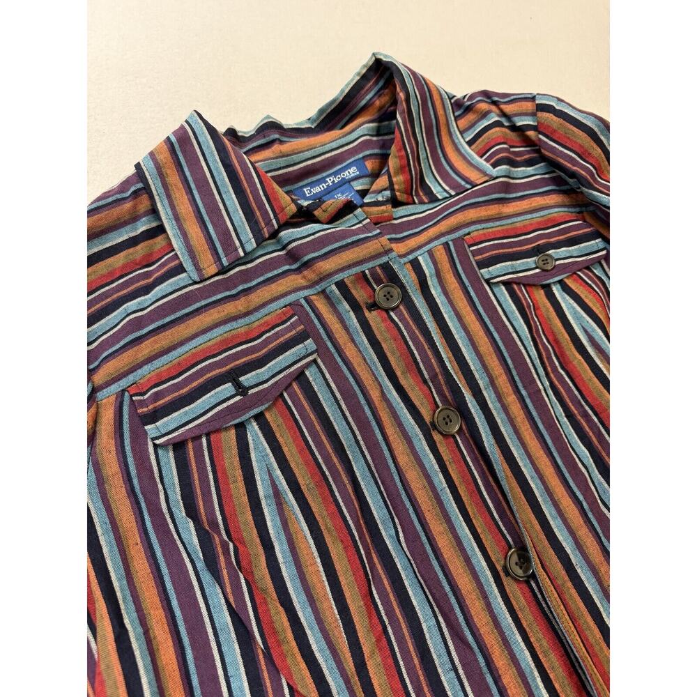 Evan Picone Shaket Blouse Sz 1 X Striped Long Sleeve Boho Western Crop Top
